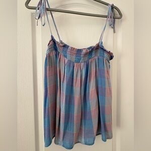 LOFT Blue and Pink Plaid Tank Top